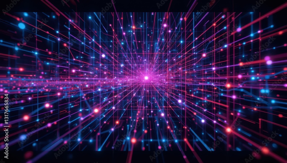 Poster abstract digital background with colorful particles and lines
