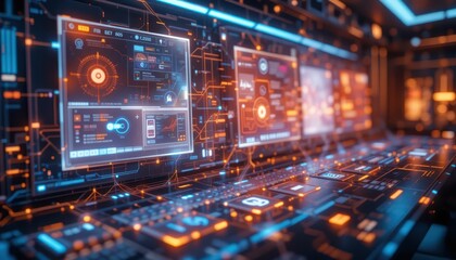 Obraz premium Futuristic Digital Interface with Bright Tech Elements and Data