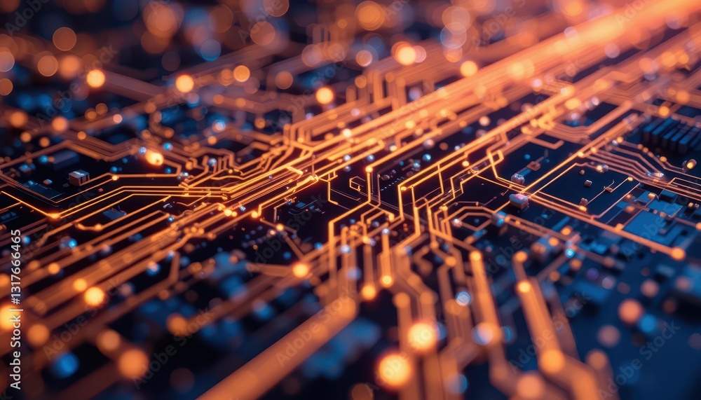 Poster abstract circuit board with glowing lines and digital elements