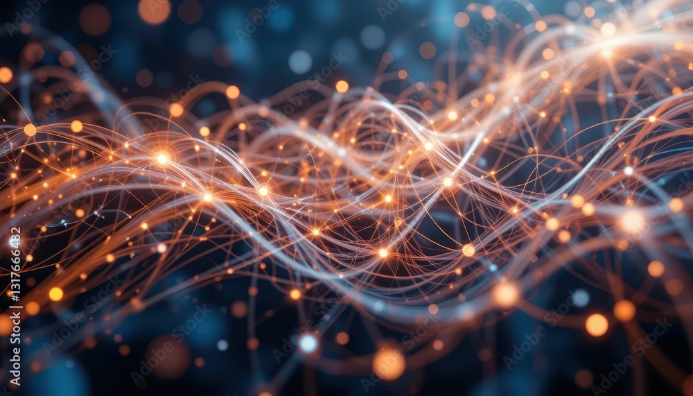 Poster abstract colorful light waves with bokeh effect and glowing particles