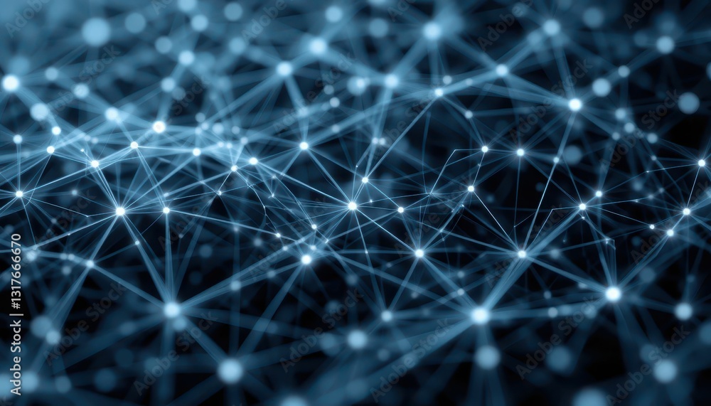 Poster abstract blue network connection with bright dots and lines