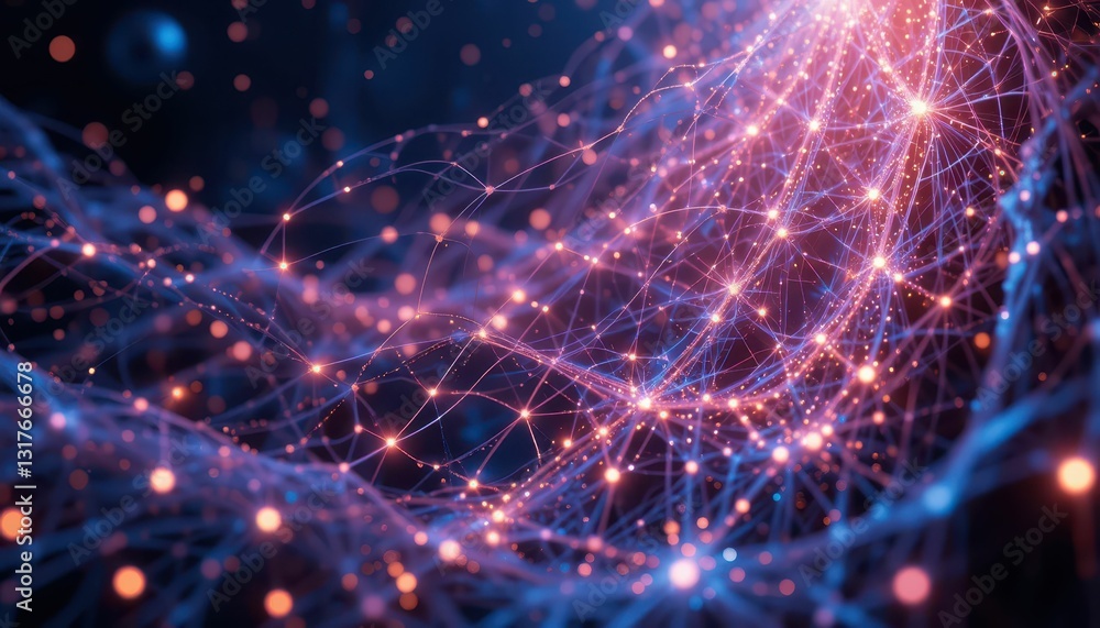Poster abstract light network with sparkling points and flowing lines