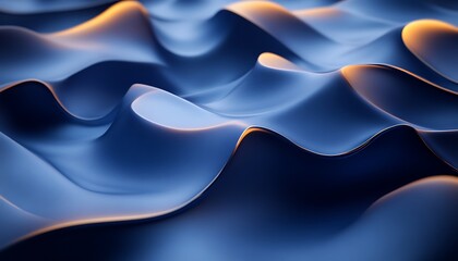 Abstract blue waves undulating with highlights of gold and orange