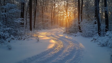 Snow covered forest dawn with soft light filtering through the trees ideal for winter nature and holiday themed content
