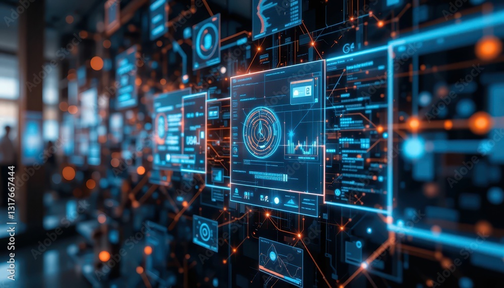 Poster high-tech digital interface with data visualization and analytics