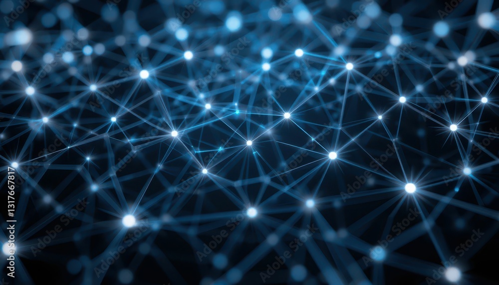 Poster abstract network connection pattern with bright nodes and blue lines