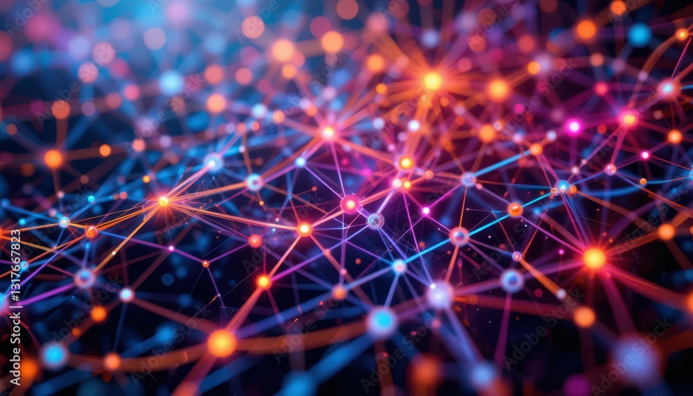Poster colorful abstract network with glowing nodes and lines