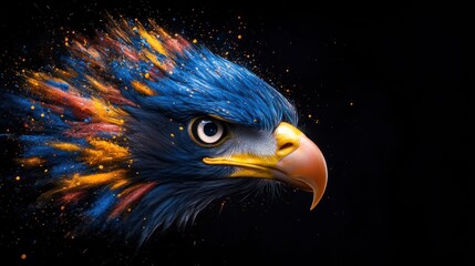 Vibrant Colorful Eagle Portrait with Paint Splash Background for Nature Art Website Header