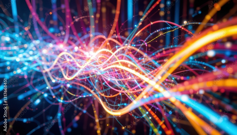 Poster vibrant abstract waves of light in dynamic colorful display