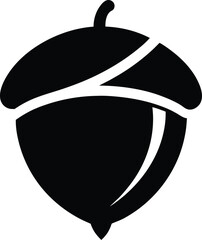 Silhouette of an acorn nut, acorn silhouette vector, acorn vector icon, hazel nut black icon vector  