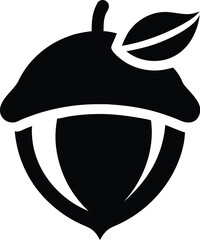 Silhouette of an acorn nut, acorn silhouette vector, acorn vector icon, hazel nut black icon vector  