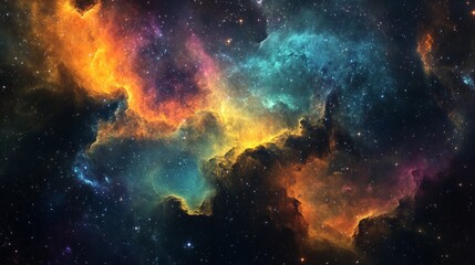 Vibrant Cosmic Nebula with Colorful Gas Clouds and Stars