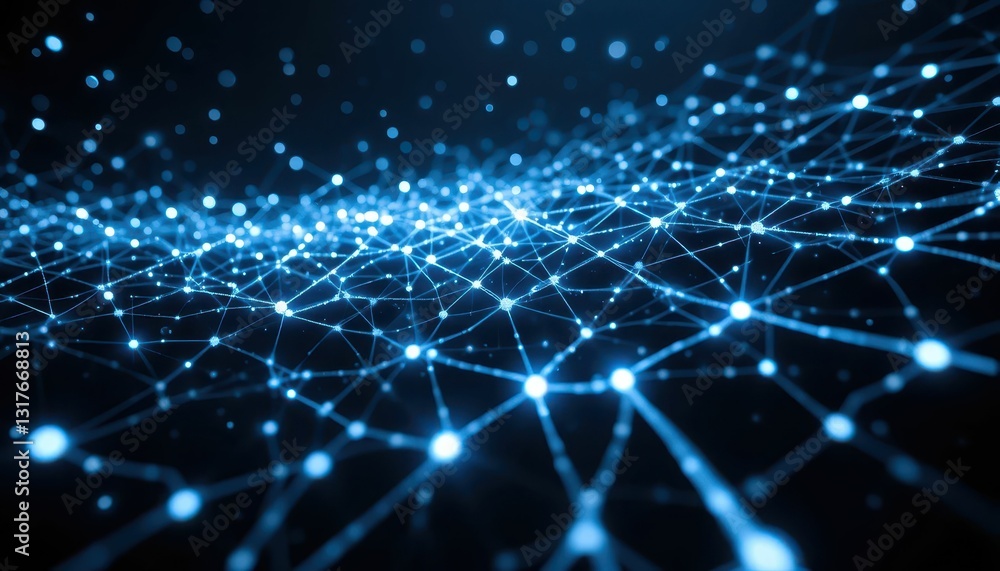 Poster blue abstract digital network with connecting dots and lines