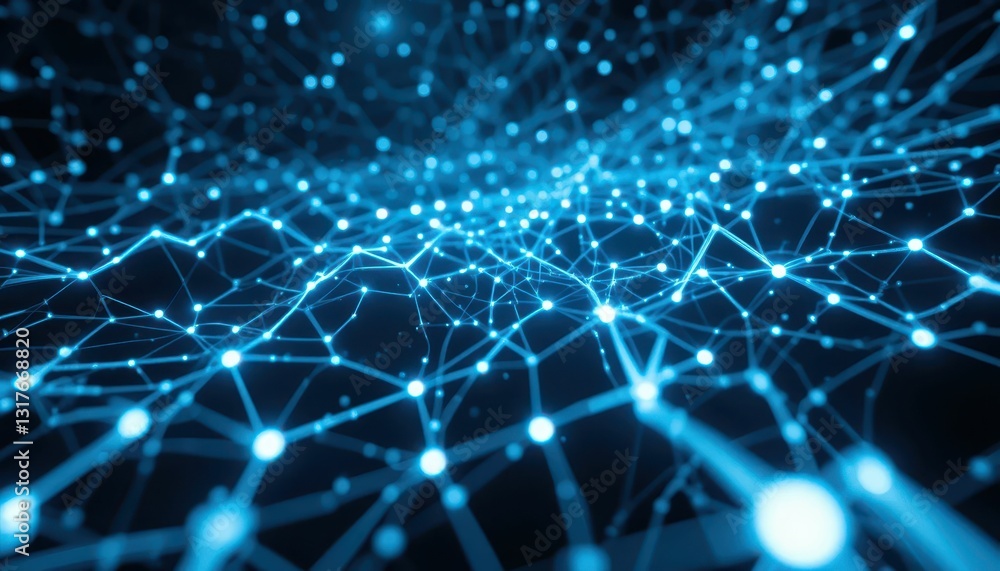 Poster abstract network connection with bright nodes and dark background
