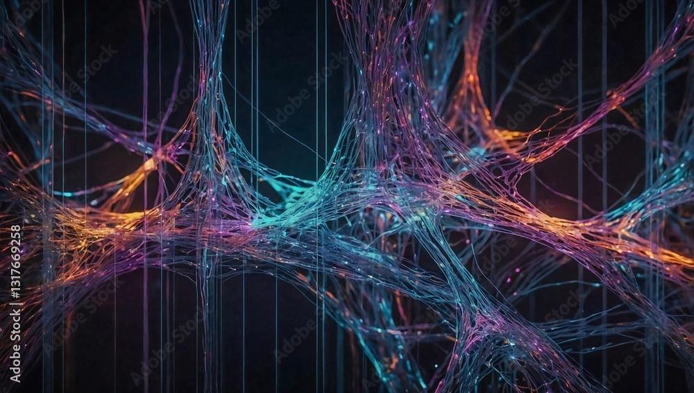 Poster abstract ai neural network with colorful lights.