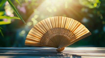 Bamboo hand fan wooden accents wallpapers