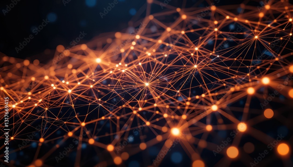 Poster abstract digital network with glowing nodes and lines in 3d space