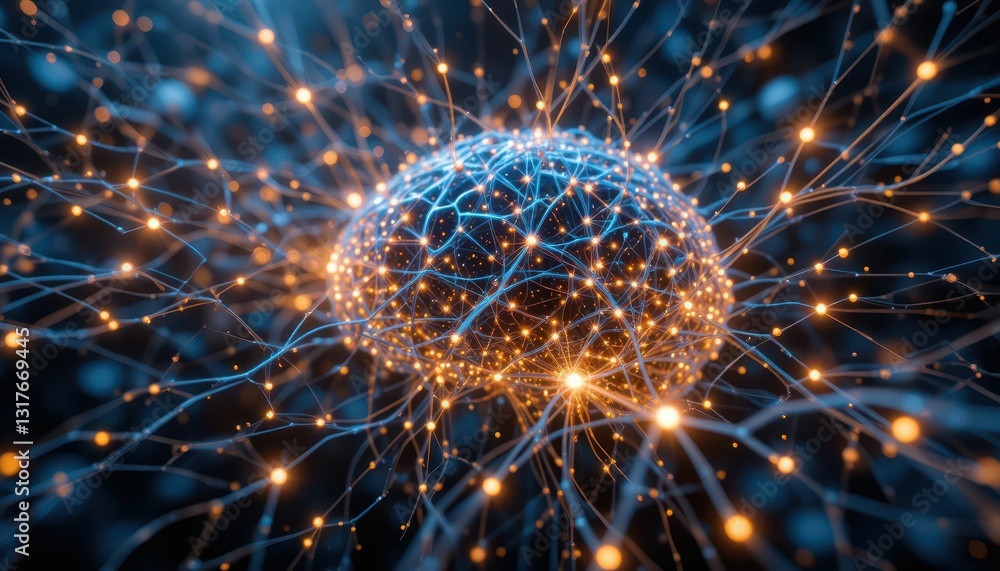 Poster abstract neural network visualization with glowing connections and nodes