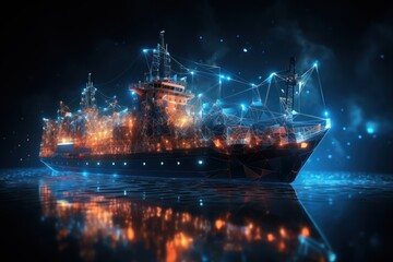 Cargo. Cargo Ship Banner with Copyspace, Freight Transport Concept with Containers, Shipping, Logistics. Global Cargo Shipping, Freight Transportation, International Export Concept with Copy Space. 