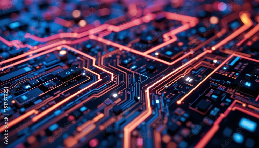 Aufkleber abstract close-up of circuit board with neon light patterns