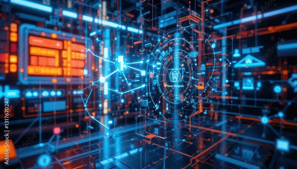Poster futuristic digital network interface with data visualization elements