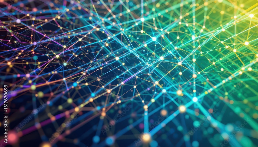 Poster colorful abstract network of connected dots and lines in motion