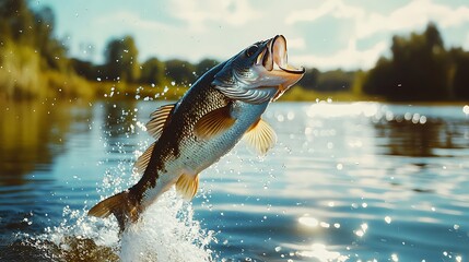 Obraz premium Bass fish leaping high waters pictures