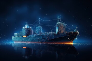 Fototapeta premium Cargo. Cargo Ship Banner with Copyspace, Freight Transport Concept with Containers, Shipping, Logistics. Global Cargo Shipping, Freight Transportation, International Export Concept with Copy Space. 