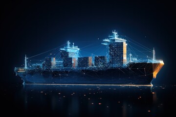 Fototapeta premium Cargo. Cargo Ship Banner with Copyspace, Freight Transport Concept with Containers, Shipping, Logistics. Global Cargo Shipping, Freight Transportation, International Export Concept with Copy Space. 