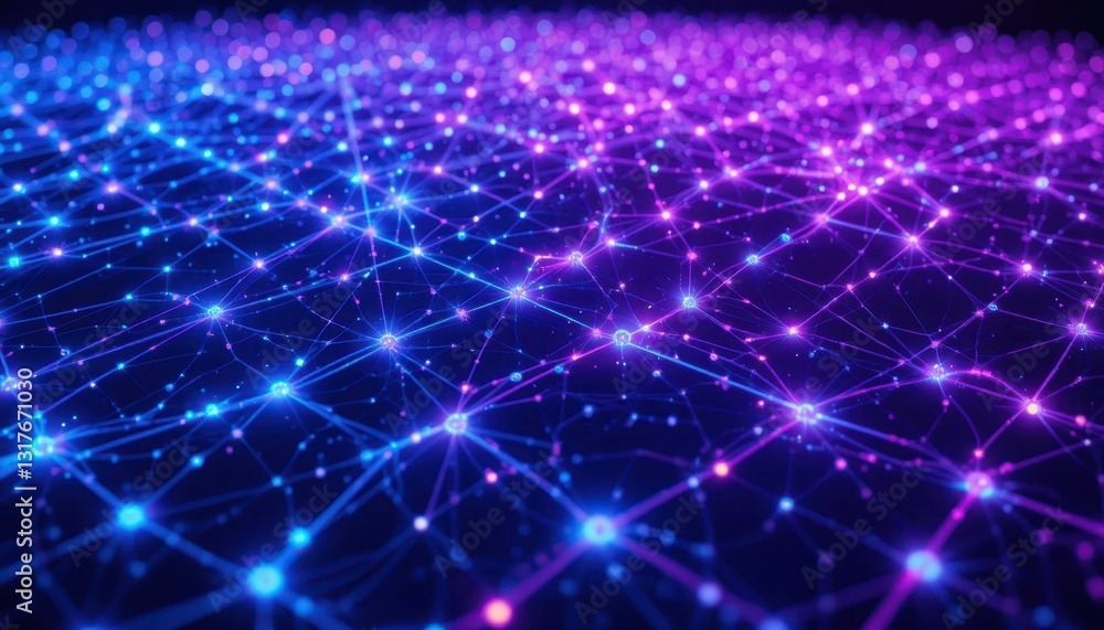 Poster colorful abstract network of nodes and connections in dark background