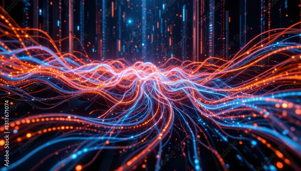 Poster abstract digital wave background with blue and red light streams