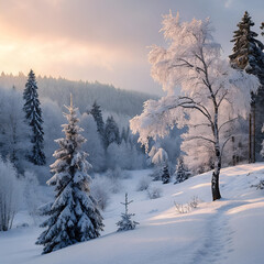 winter forest in the morning