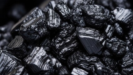 Close-Up View Of Coal Particles And Textures, Highlighting The Intricate Details Of Coal Surfaces And Their Natural Formation In A Macro Perspective.