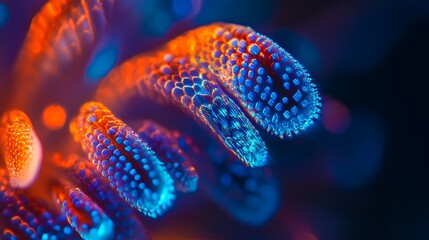 Abstract Microscopic Organism with Orange and Blue Glowing Lights