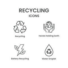 Eco-Friendly Recycling Icons Set,recycling, waste management, trash container, garbage disposal unit, clean energies, trash,recycling icons, eco-friendly design, sustainability symbols, green energy