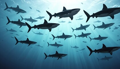 A Throng of Sharks Gliding Through the Depths of the Ocean in a Spectacular Display