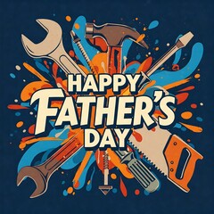 Fototapeta premium Happy fathers day. Lettering. Holiday calligraphy text, tools in Background 