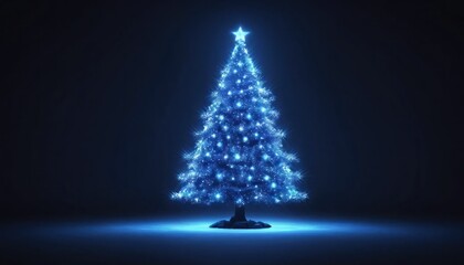 Radiant blue christmas tree emanating light in festive celebration mood