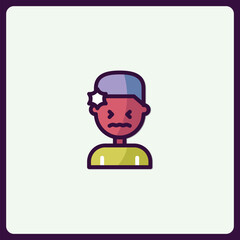 Cartoon icon representing head injury with swollen face expression