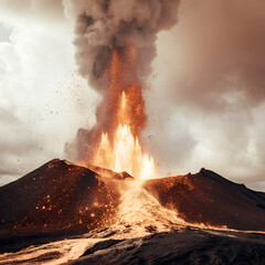 volcano eruption with volcano in background