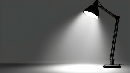 Desk lamp illuminates dark room, spotlight effect, simple background, for website header