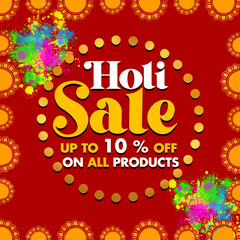 Sale poster, banner or flyer for Holi Festival. Creative Sale Poster, Banner or Flyer design with dry colours and sweets for Indian Festival, Happy Holi celebration