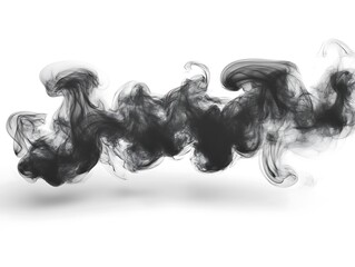 Fototapeta premium Dark wispy smoke stream rising and floating on white background