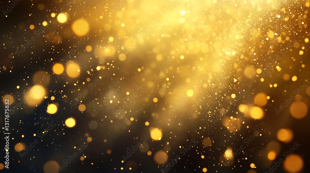 Aufkleber golden lights sparkling background: abstract glimmering texture with shimmering dust and bokeh effec
