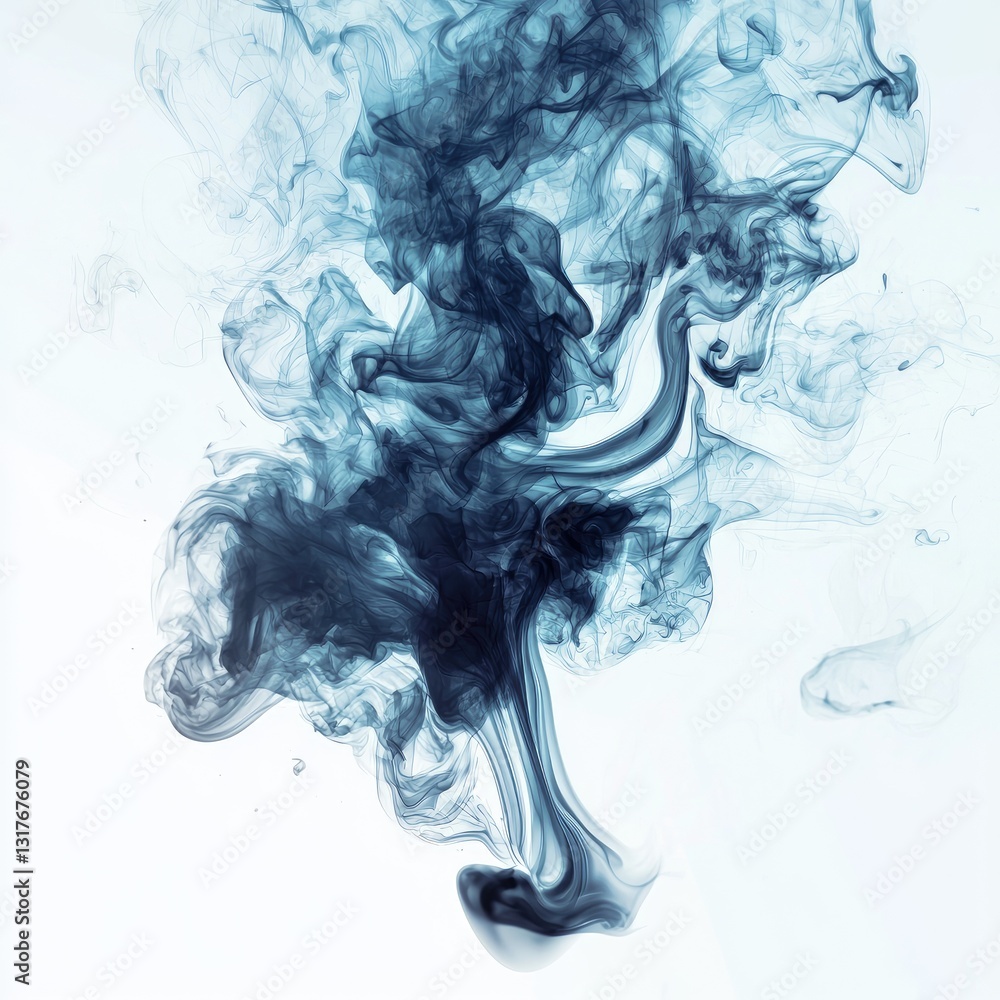 Poster abstract digital smoke effect with glowing particles, floating above a white background to convey di