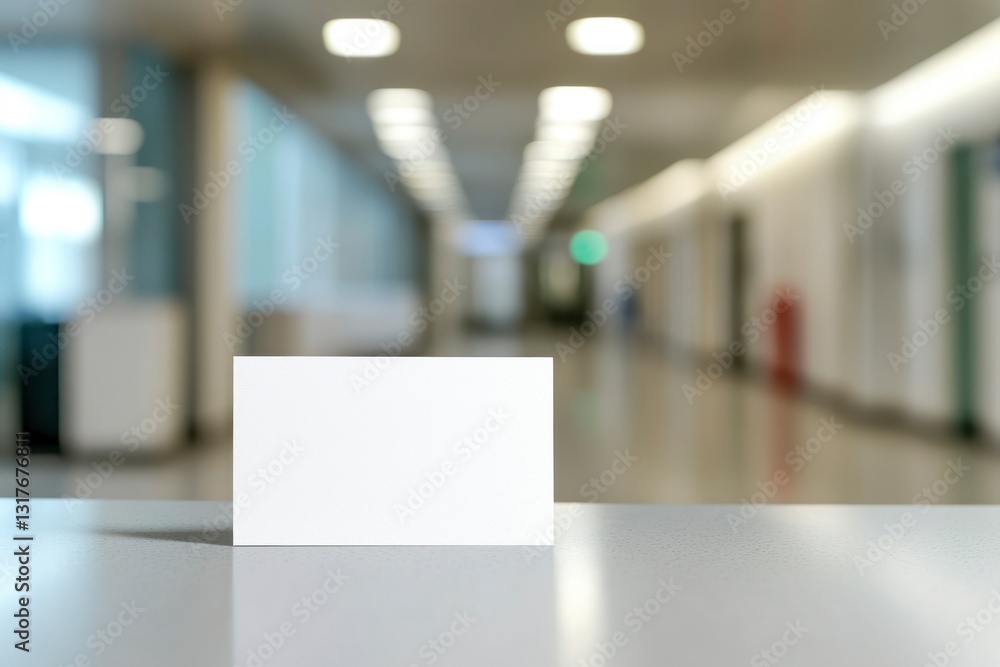 Poster displaying white card mockup on table with blurred background setting