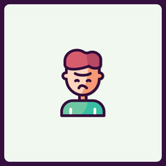 Flat style icon of a sad looking person wearing a green shirt