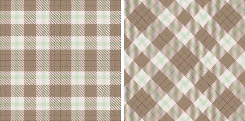 Cool Brown Grey Seamless Tartan with Dark Very Light Pink accents Fabric Design