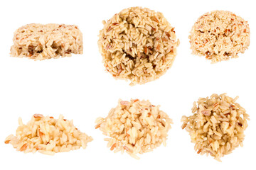 mixed red jasmine brown rice and barley isolated on white background pile