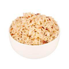 mixed red jasmine brown rice and barley bowl on white